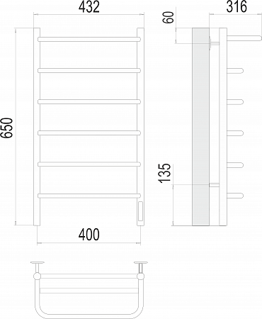 Полка П6 400х650 Электро (quick touch) Полотенцесушитель  TERMINUS Химки - фото 3