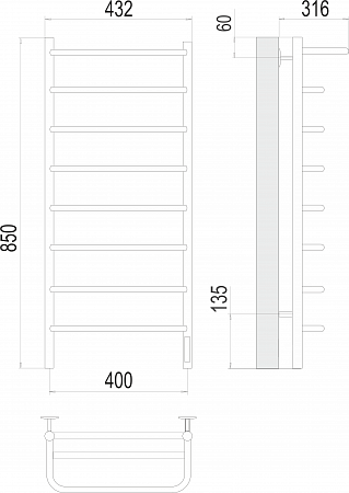 Полка П8 400х850 Электро (quick touch) Полотенцесушитель  TERMINUS Химки - фото 3