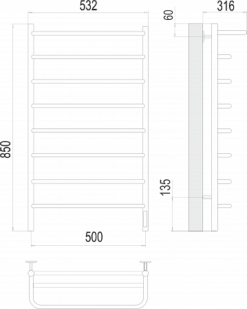 Полка П8 500х850 Электро (quick touch) Полотенцесушитель  TERMINUS Химки - фото 3