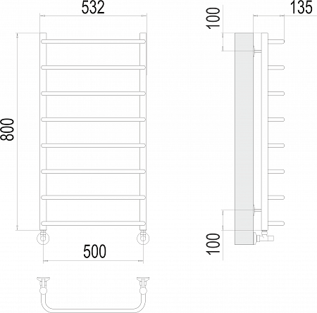 Стандарт П8 500х800  Полотенцесушитель  TERMINUS Химки - фото 3