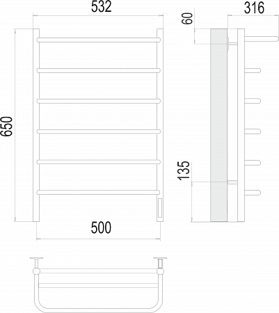Полка П6 500х650 Электро (quick touch) Полотенцесушитель  TERMINUS Химки - фото 3